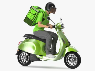  Delivery Man Riding Scooter 