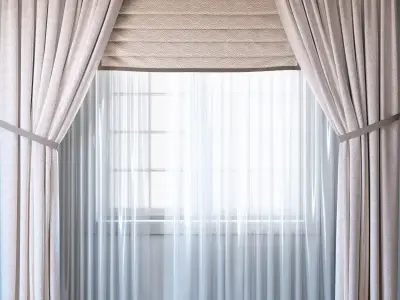 Curtains with Roman curtain and tulle set 03  3D model