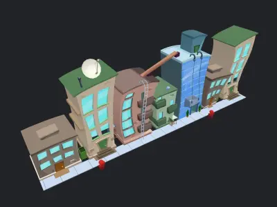 Cartoon City Buildings Low-poly 3D model purchase