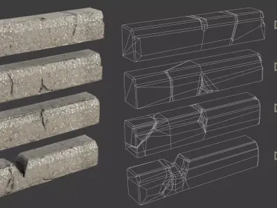 curbstone game ready Low-poly 3D model