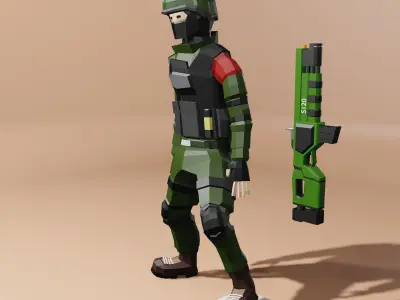 Military character Low-poly 3D model