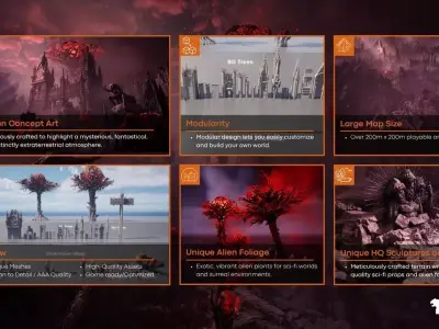 Fantasy Alien Castle Environment Low-poly 3D model