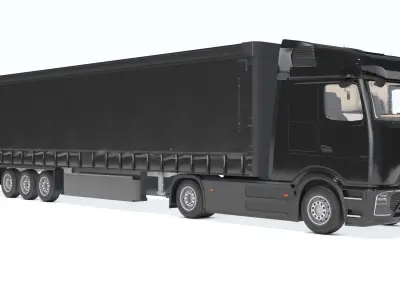  Mercedes 600 Long Haul Semi With Trailer Black Rigged 