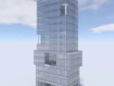 Tower 3 tall glass building on cloudy day 3D model