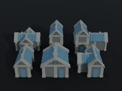 Cartoon fantasy light city asset Polygonal Style Low-poly 3D model