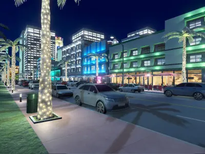 Night city street  Low-poly 3D model