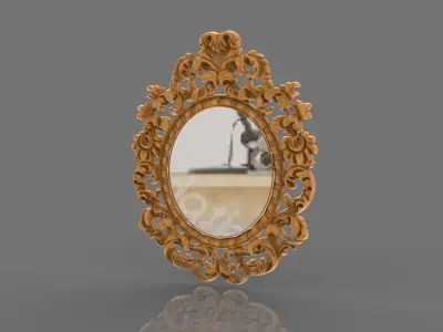 Floral Wood Carving Mirror - Glass 3D model