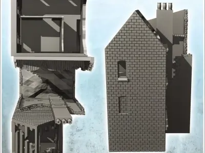 Ruined multi-storey building with store and exposed framework 23 3D print model