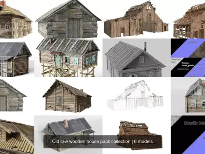 6 Old raw wooden house pack collection da1