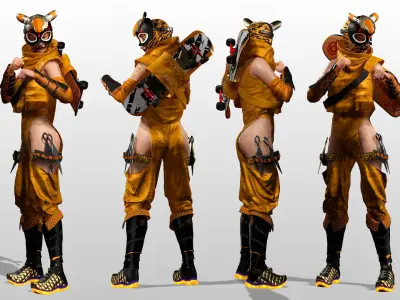Tora Blaze Ninja Futuristic Tiger Mask Assassin Game Ready Low-poly 3D model