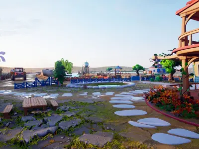 Farm village cartoon  Low-poly 3D model