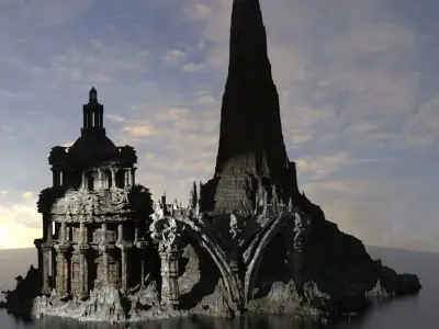 Mali i Thate Mountain Temple hall 3D model