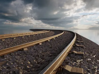 Railroad Ballast Sections  Radius 500  and Straight Line 3D model