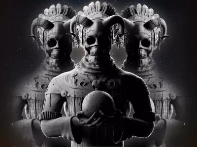 Shaman three skulls holding ball 3D print model