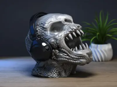 Demon Robot Headphone Stand  Beast Cyborg Headset Stand 3D print model