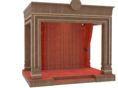 stage wooden with curtains 3D model