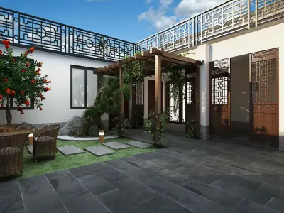 New Chinese style courtyard 3D model