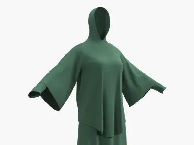  Hooded Eastern Abaya with Wide Sleeves Green 