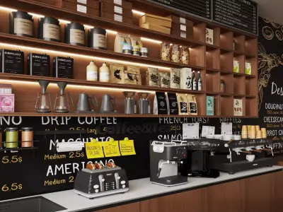 Modern coffee shop counter Low-poly 3D model