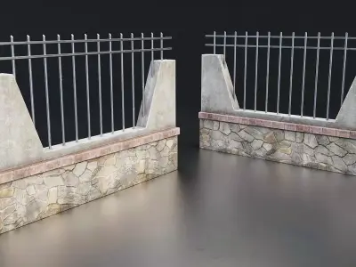 Stone and Iron Fence Set Low-poly 3D model