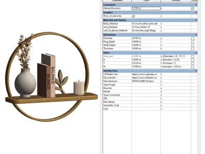 Japandi Wall Shelf with Planters Revit Family 3D model