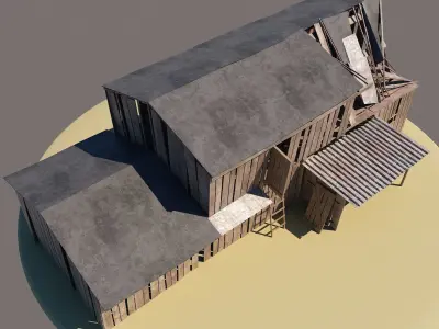 Barn3 wooden building with roof Low-poly 3D model