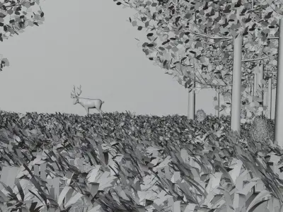 Foggy Night deer Scene  rigged deer included 3D model