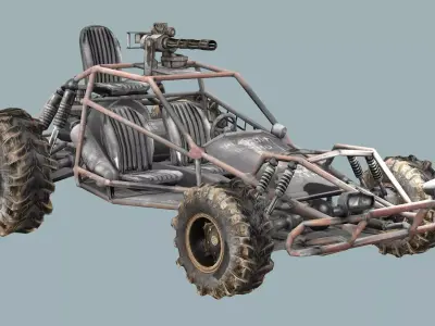 Post-Apocalypse Buggy Car C With Gunholder 3D Model Low-poly 3D model