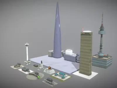 Famous buildings in South Korea 3D Model Pack Low-poly 3D model
