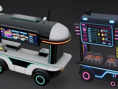 Cyberpunk Street Food Stalls Pack 3D Models Low-poly 3D model