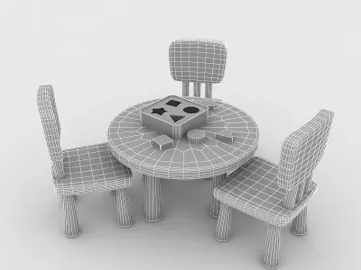 Kindergarten Table Chair Low-poly 3D model