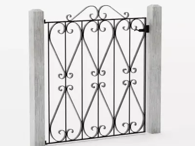 Garden Gate Wrought Iron Black with Scrolls Low-poly 3D model