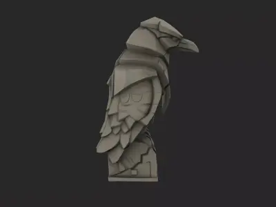 Stylized Stone Raven Statue  Low-poly 3D model