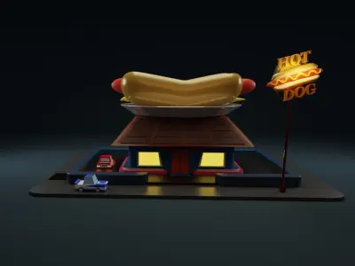 Hotdog cafe restaurant 3D  3D model