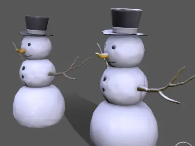 low poly snowman with hat Low-poly 3D model
