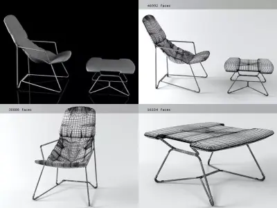 Plein Air Armchair 271 and Footstool 272 3D model