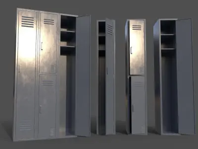 PBR School Gym Locker 04 - Grey Low-poly 3D model