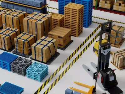 Warehouse Storage Racks Logistics Interior PBR Game Ready Low-poly 3D model