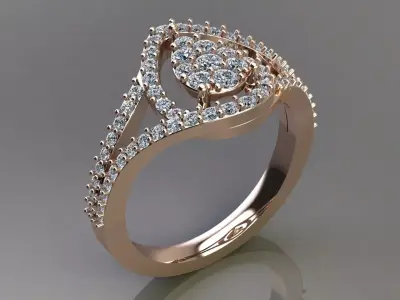 Pear Halo Cluster Diamond Ring CAD Model 3D print model