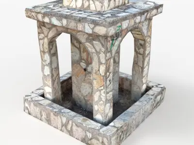 Public Park Fountain Scan Low-poly 3D model