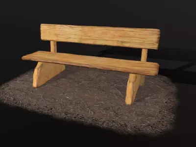 Bench wooden Low-poly 3D model 2