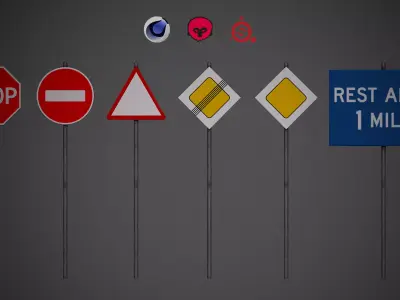 Traffic Signs Low-poly 3D model