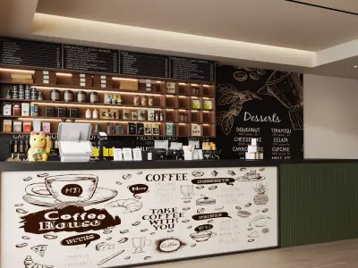 Modern coffee shop counter Low-poly 3D model