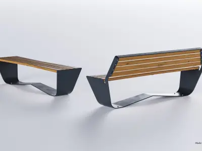 PARK MODERN BENCH KARMA WOOD AND METAL 3D model