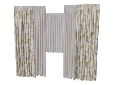 Layered Curtains with Geometric Print 3D model
