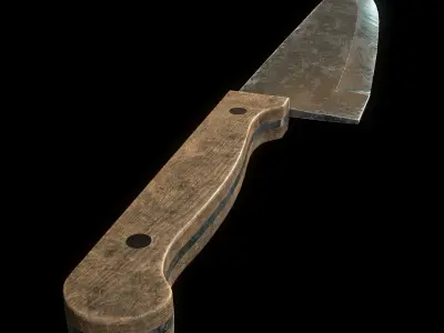 Butcher Knife Old Wooden Handle - Game Ready - RC - Low-poly 3D model