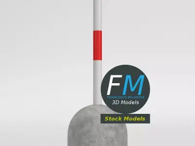 Concrete bollard with pole 2 3D model