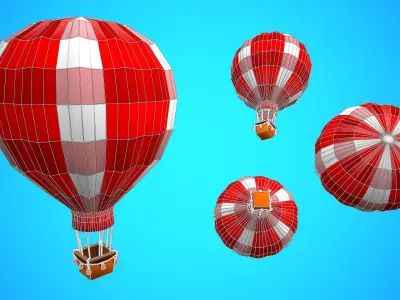 HOT AIR BALLOON CARTOON STYLIZED 09 Low-poly 3D model