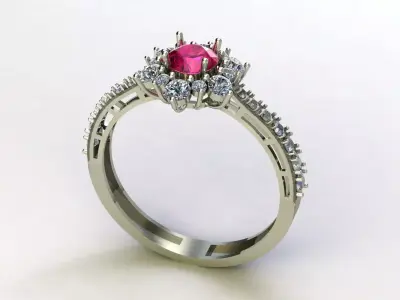 Elegant Ruby and Diamond Halo Engagement Ring 3D print model