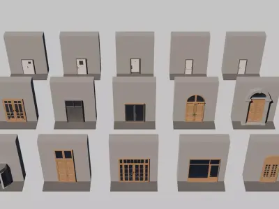 15 Exterior Doors Base Mesh Models Low-poly 3D model